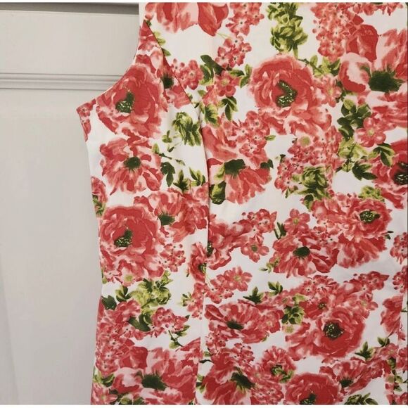 Talbots Size 14W Sleeveless Cotton Floral Sheath Dress Modest Summer Tea Preppy - Picture 6 of 12